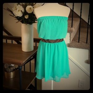 Express Seafoam Strapless Chifon Dress